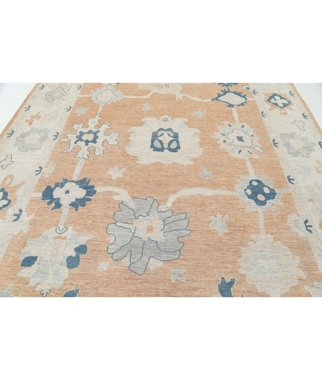 Hand Knotted Oushak Wool Rug - 9'0'' x 12'0'' 9'0'' x 12'0'' (270 X 360) / Rust / Blue