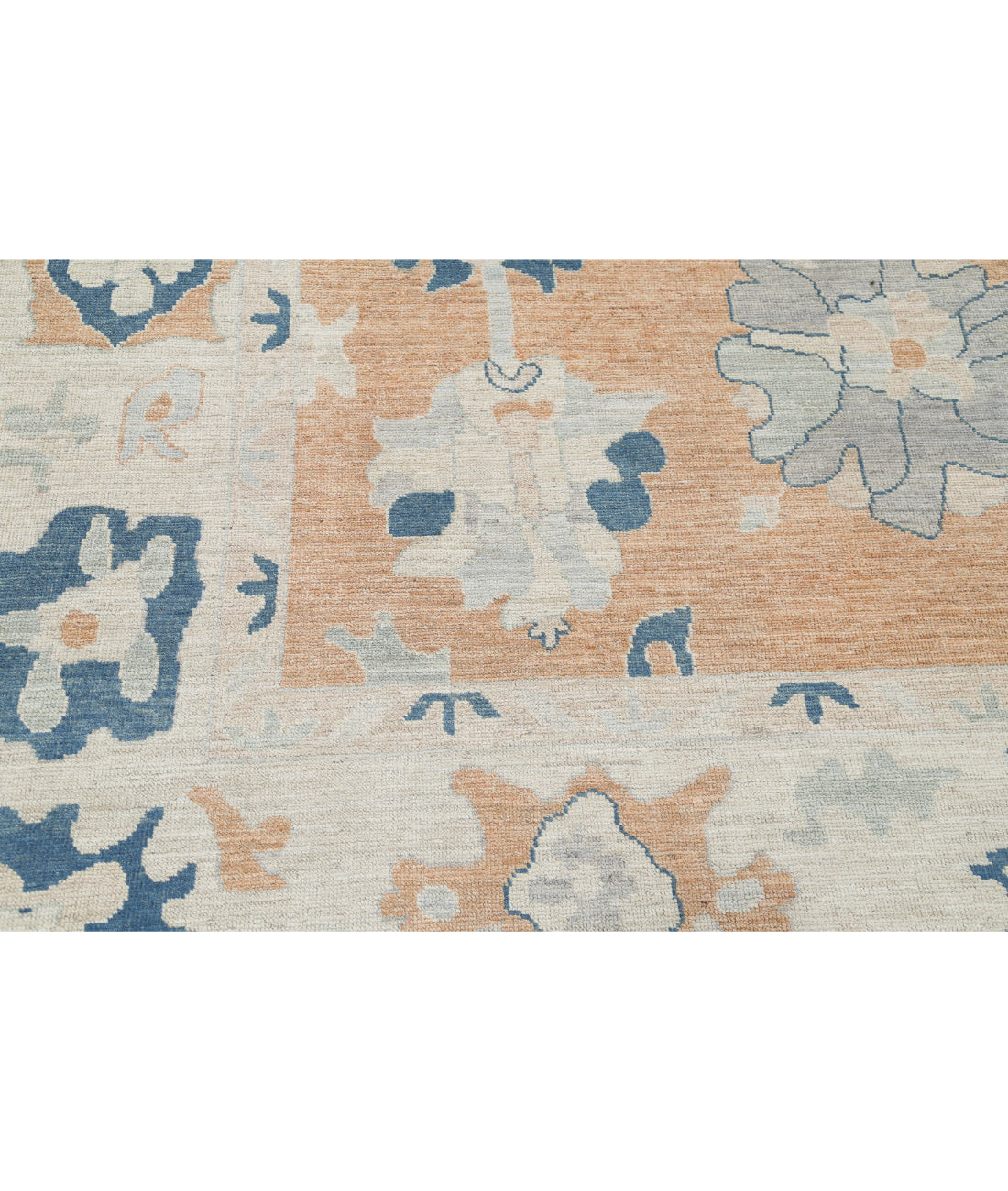 Hand Knotted Oushak Wool Rug - 9'0'' x 12'0'' 9'0'' x 12'0'' (270 X 360) / Rust / Blue
