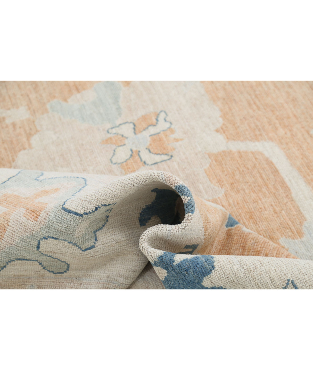 Hand Knotted Oushak Wool Rug - 9'0'' x 12'0'' 9'0'' x 12'0'' (270 X 360) / Rust / Blue