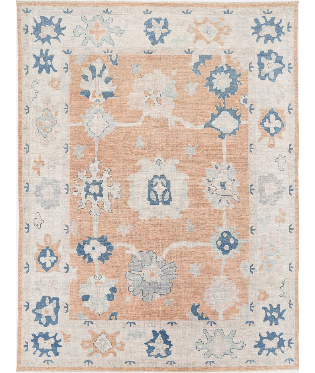 Hand Knotted Oushak Wool Rug - 9'0'' x 12'0''