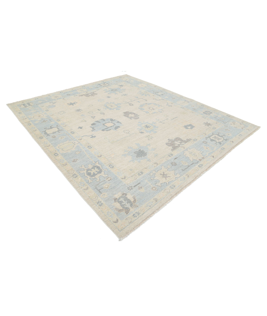 Hand Knotted Oushak Wool Rug - 8'2'' x 9'8'' 8'2'' x 9'8'' (245 X 290) / Taupe / Blue