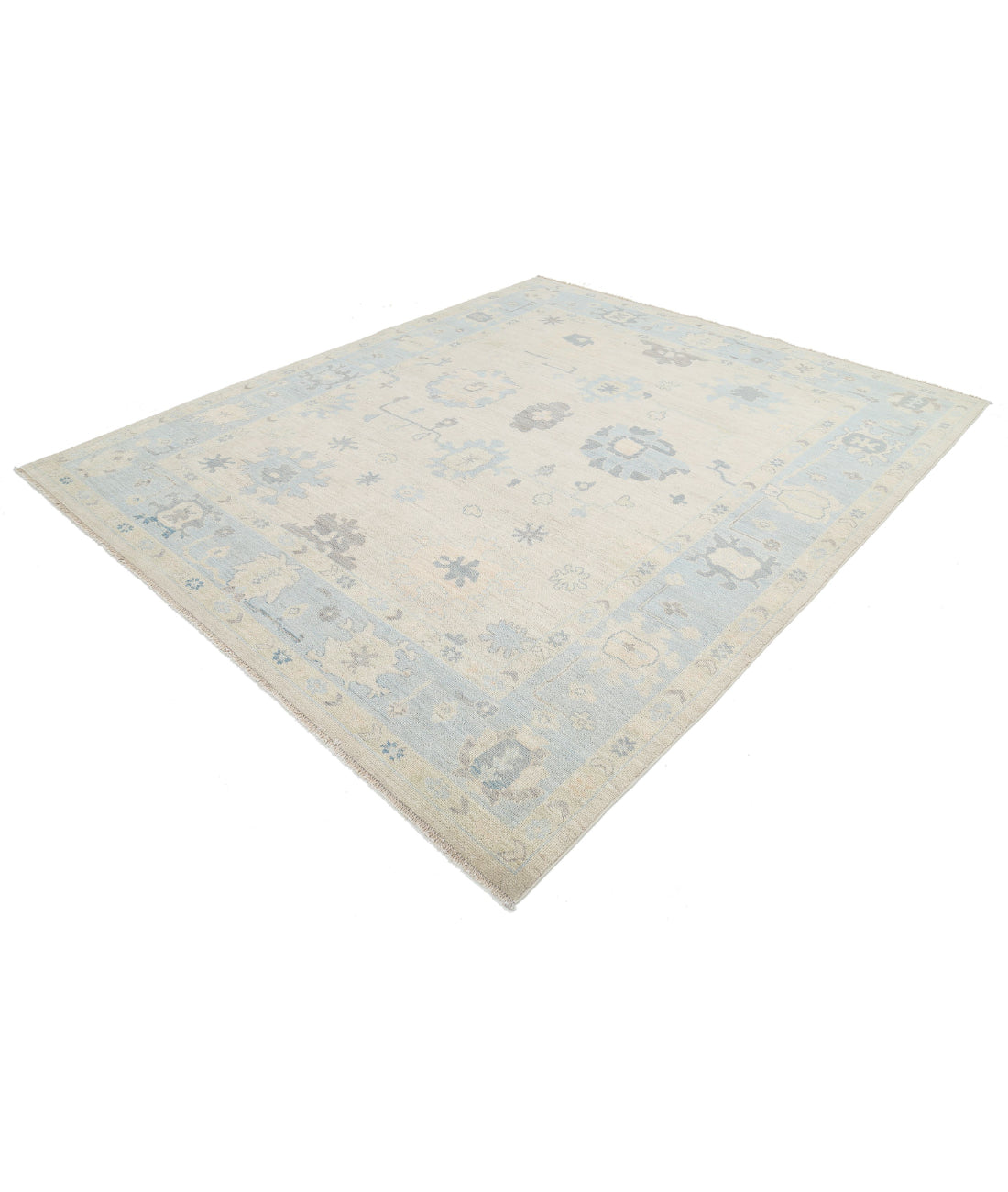 Hand Knotted Oushak Wool Rug - 8'2'' x 9'8'' 8'2'' x 9'8'' (245 X 290) / Taupe / Blue
