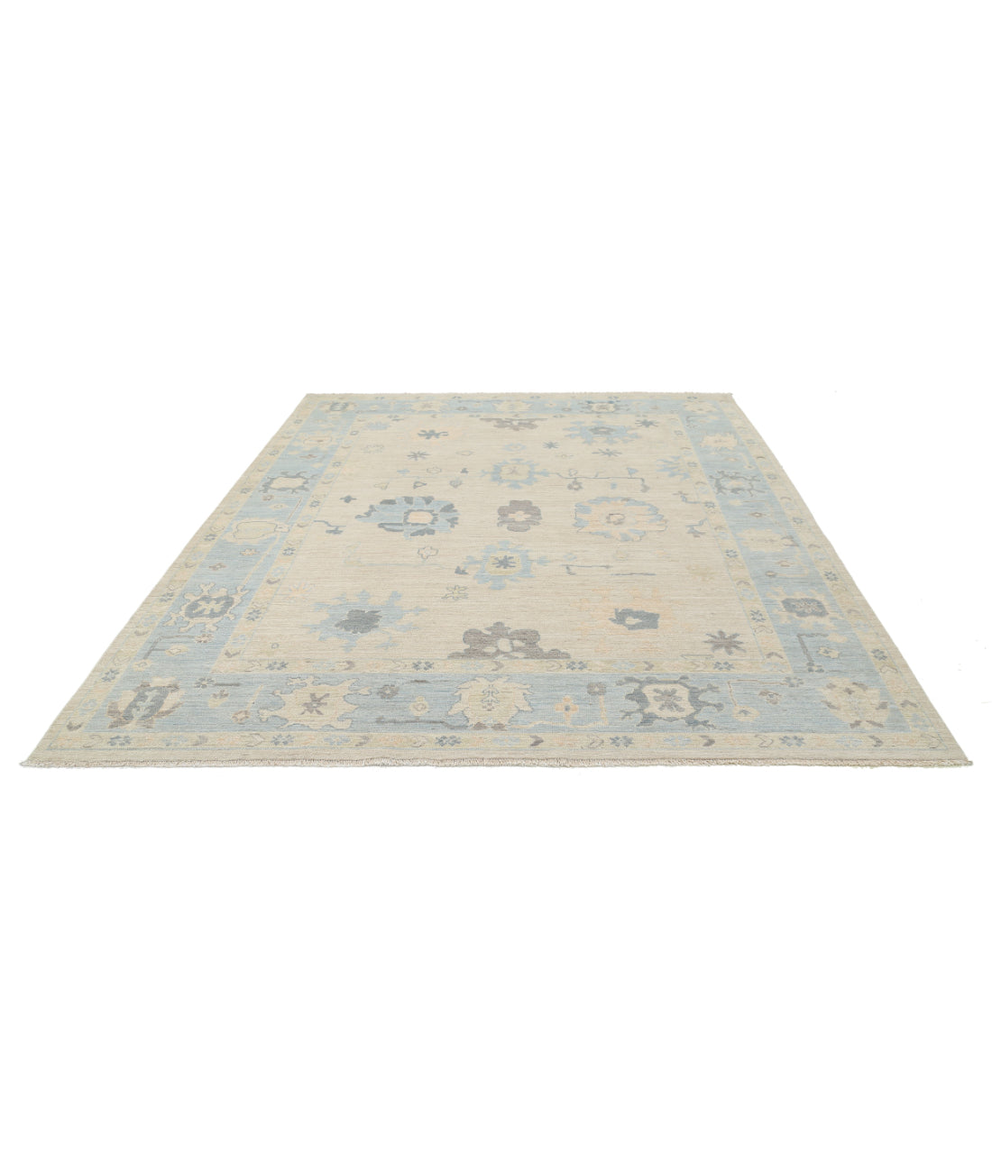 Hand Knotted Oushak Wool Rug - 8'2'' x 9'8'' 8'2'' x 9'8'' (245 X 290) / Taupe / Blue