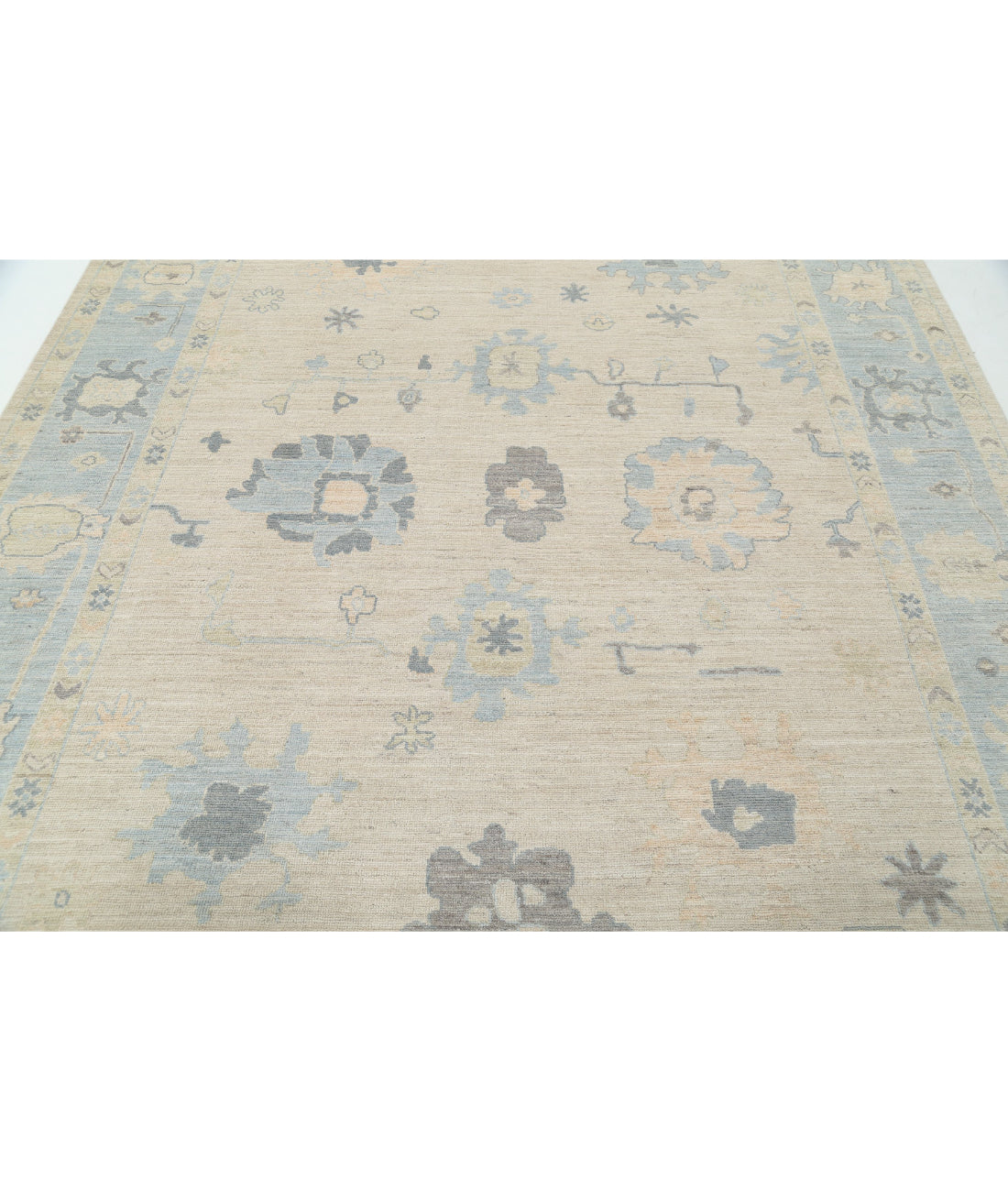 Hand Knotted Oushak Wool Rug - 8'2'' x 9'8'' 8'2'' x 9'8'' (245 X 290) / Taupe / Blue