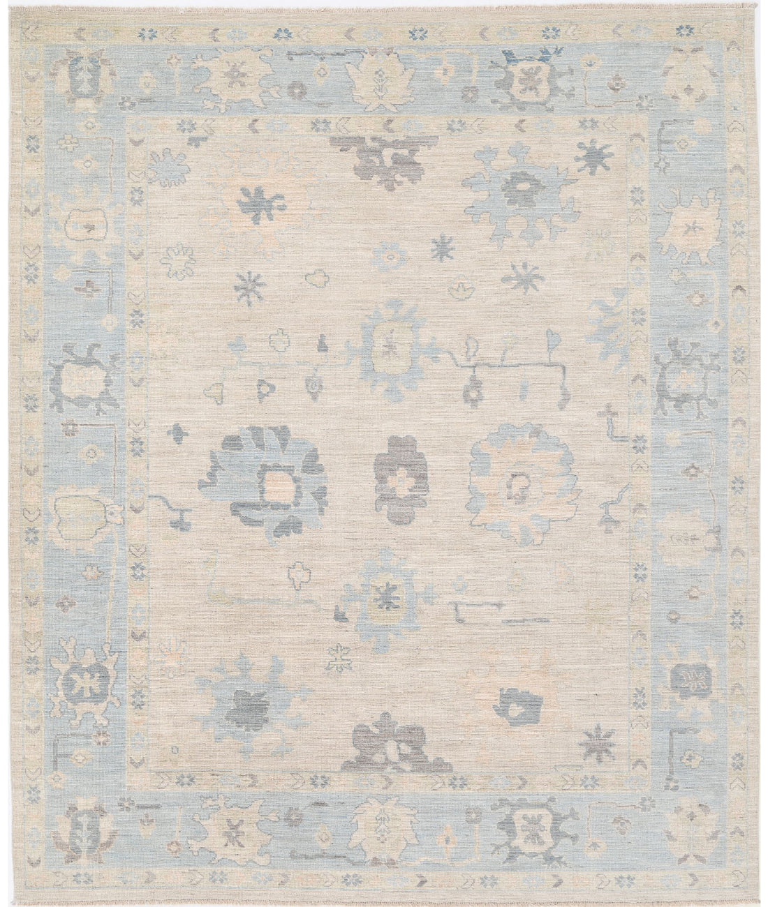 Hand Knotted Oushak Wool Rug - 8'2'' x 9'8''