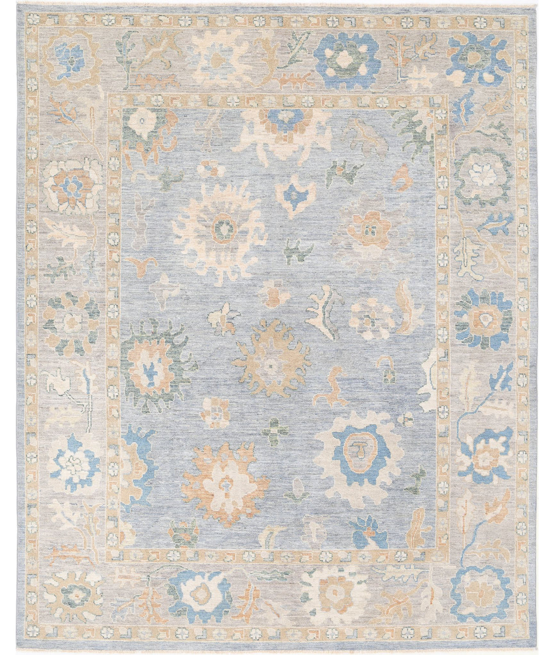 Hand Knotted Oushak Wool Rug - 8'0'' x 9'11'' 8'0'' x 9'11'' (240 X 298) / Blue / Grey