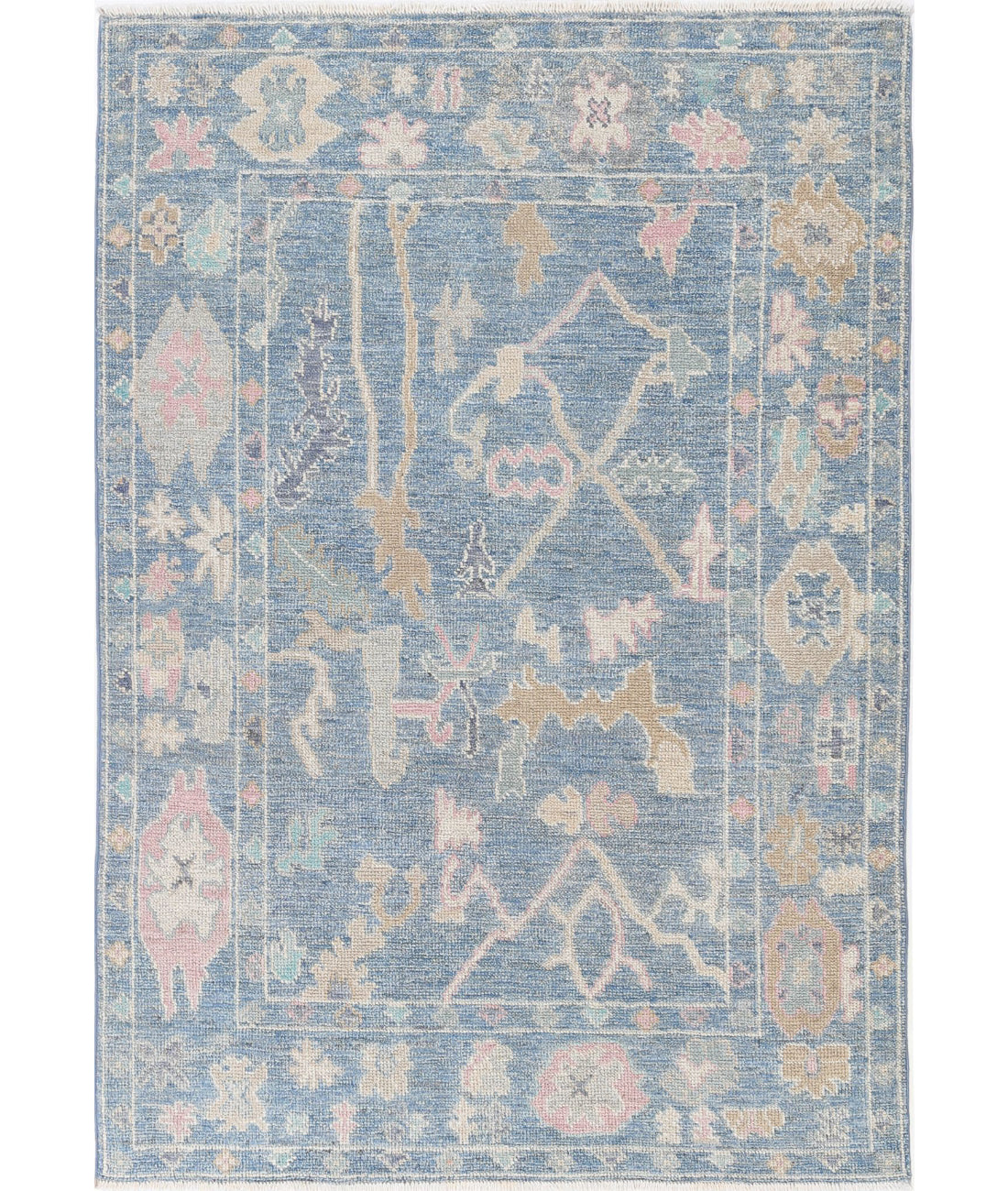 Hand Knotted Oushak Wool Rug - 4'0'' x 5'10''