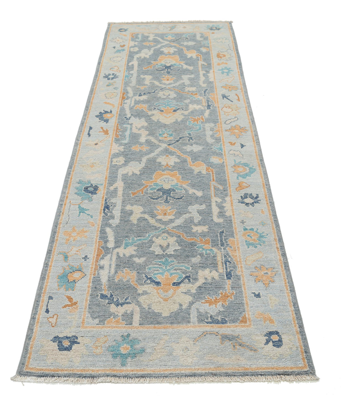 Hand Knotted Oushak Wool Rug - 2'10'' x 9'4'' 2'10'' x 9'4'' (85 X 280) / Grey / Blue