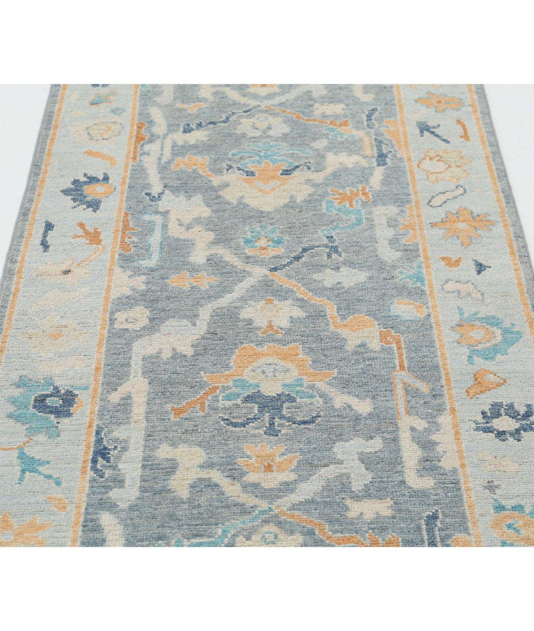 Hand Knotted Oushak Wool Rug - 2'10'' x 9'4'' 2'10'' x 9'4'' (85 X 280) / Grey / Blue
