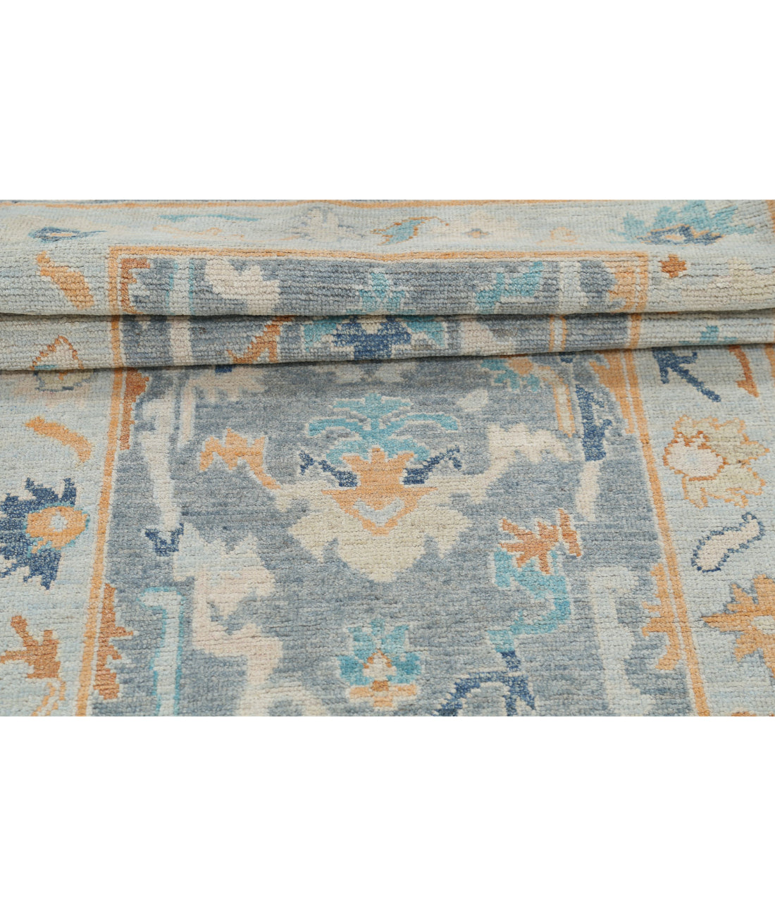 Hand Knotted Oushak Wool Rug - 2'10'' x 9'4'' 2'10'' x 9'4'' (85 X 280) / Grey / Blue