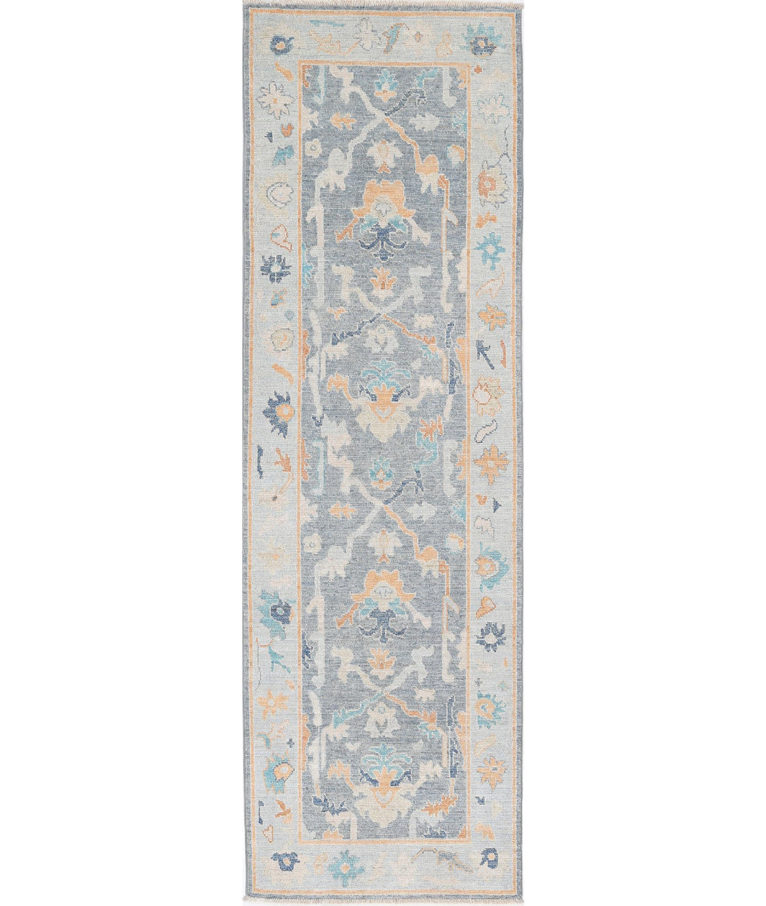 Hand Knotted Oushak Wool Rug - 2'10'' x 9'4'' 2'10'' x 9'4'' (85 X 280) / Grey / Blue
