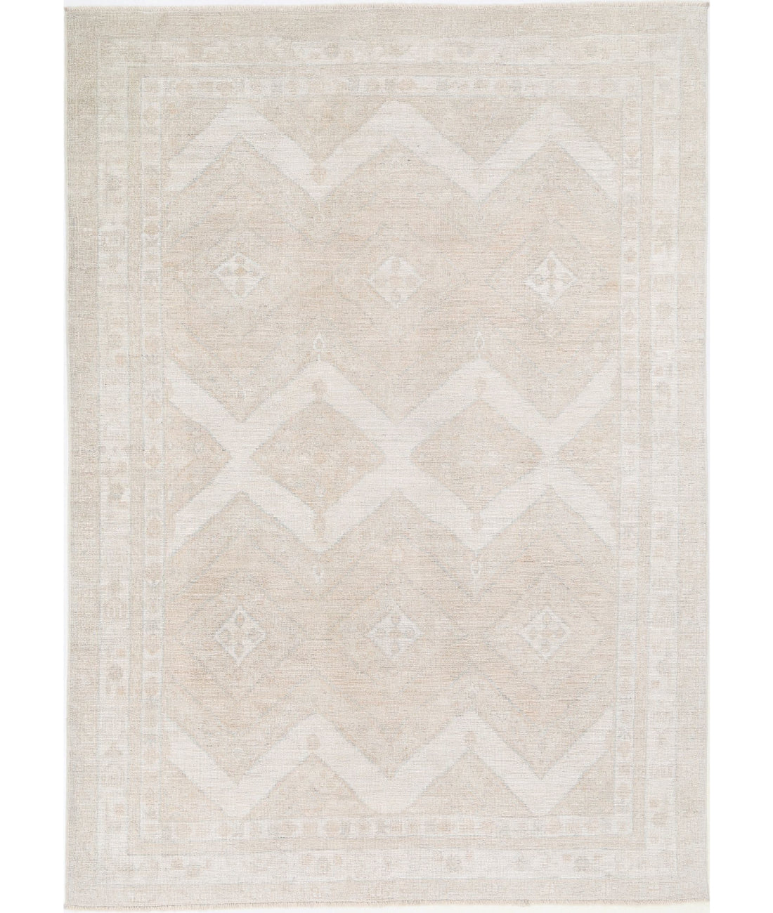 Hand Knotted Oushak Wool Rug - 6'2'' x 8'10''
