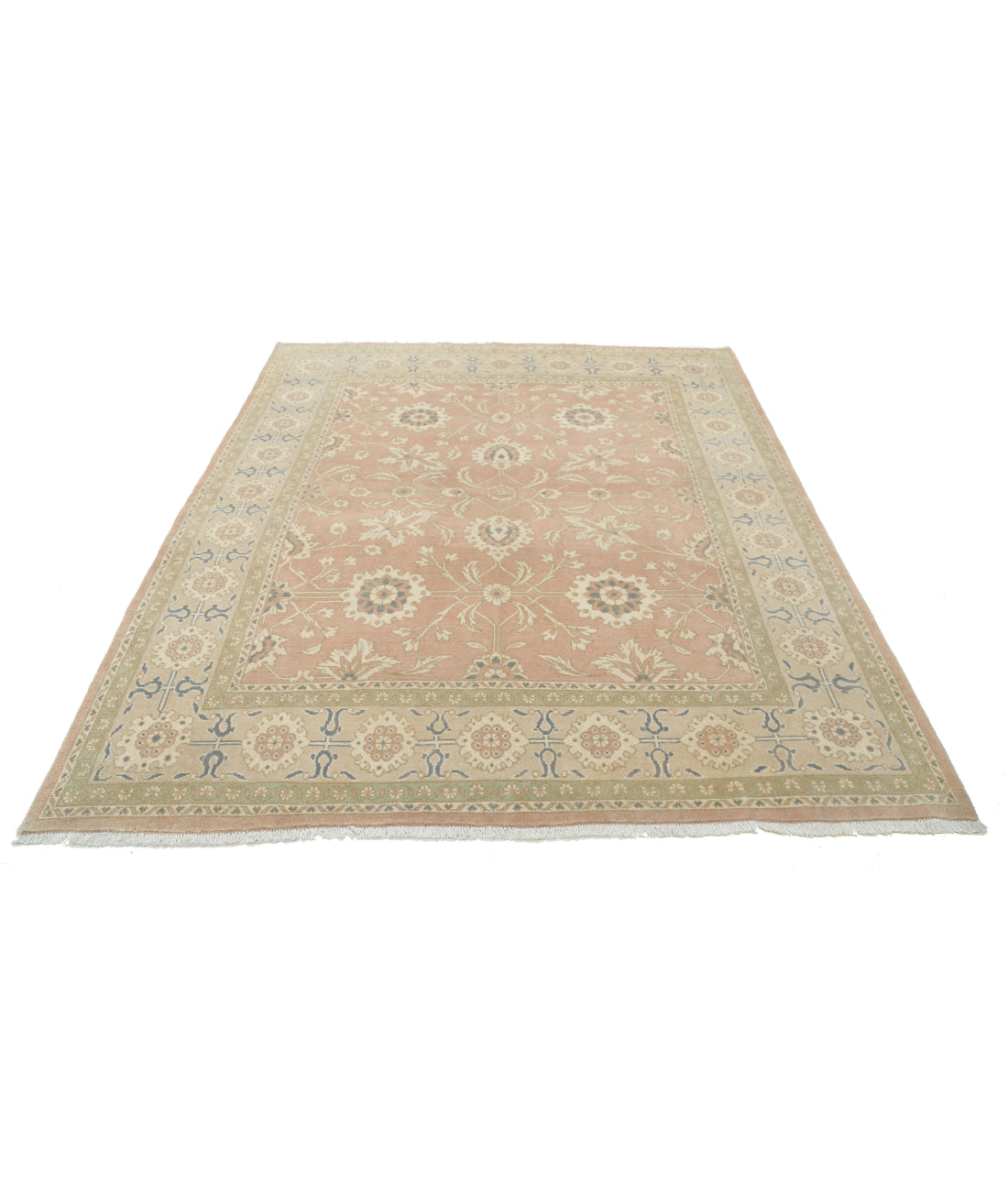 Hand Knotted Turkish Oushak Wool Rug - 6'10'' x 8'5'' 6'10'' x 8'5'' (205 X 253) / Peach / Taupe