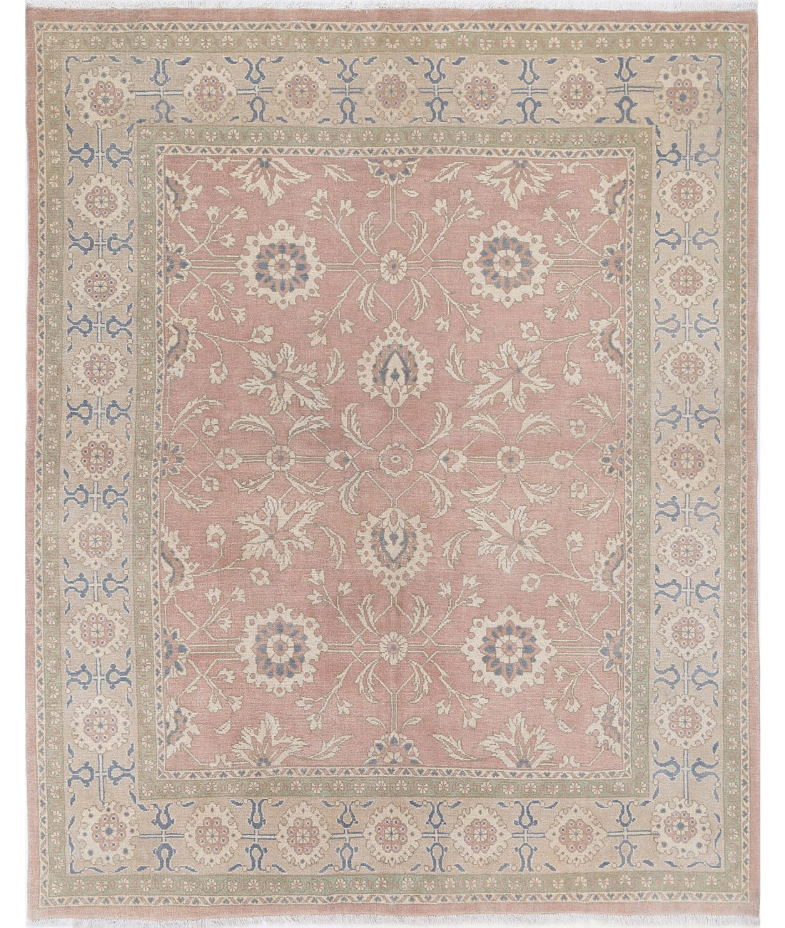 Hand Knotted Turkish Oushak Wool Rug - 6&#39;10&#39;&#39; x 8&#39;5&#39;&#39; 6&#39;10&#39;&#39; x 8&#39;5&#39;&#39; (205 X 253) / Peach / Taupe
