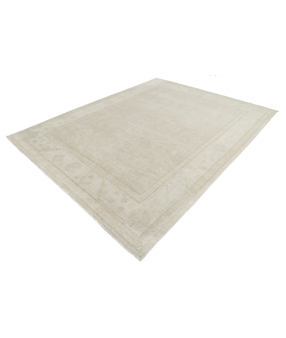 Hand Knotted Oushak Wool Rug - 8'2'' x 10'5'' 8'2'' x 10'5'' (245 X 313) / Grey / Ivory