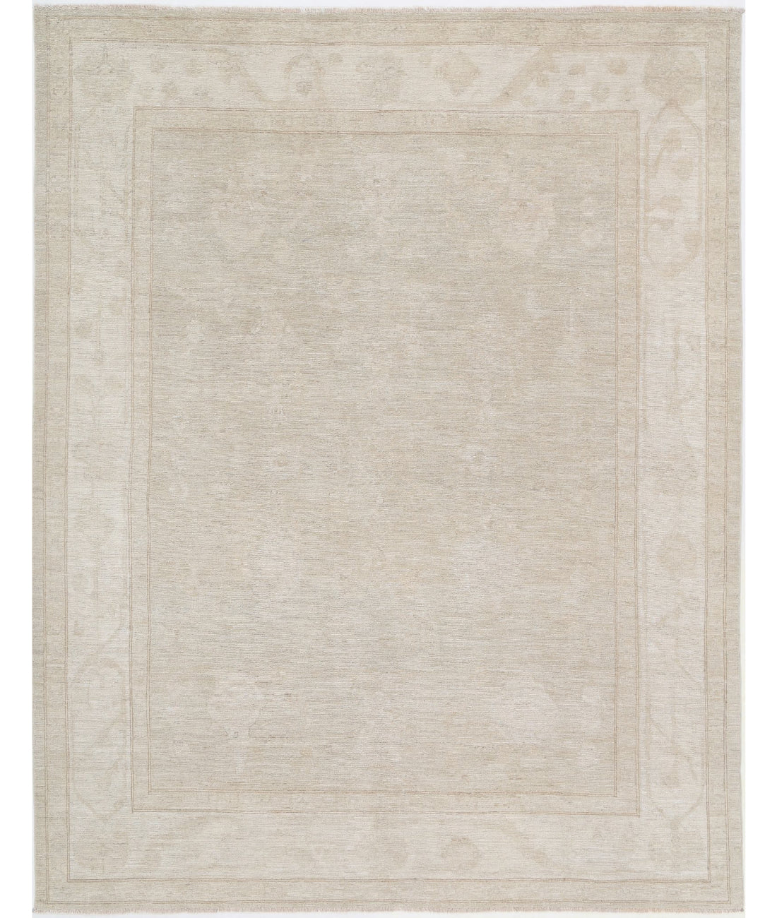 Hand Knotted Oushak Wool Rug - 8'2'' x 10'5'' 8'2'' x 10'5'' (245 X 313) / Grey / Ivory