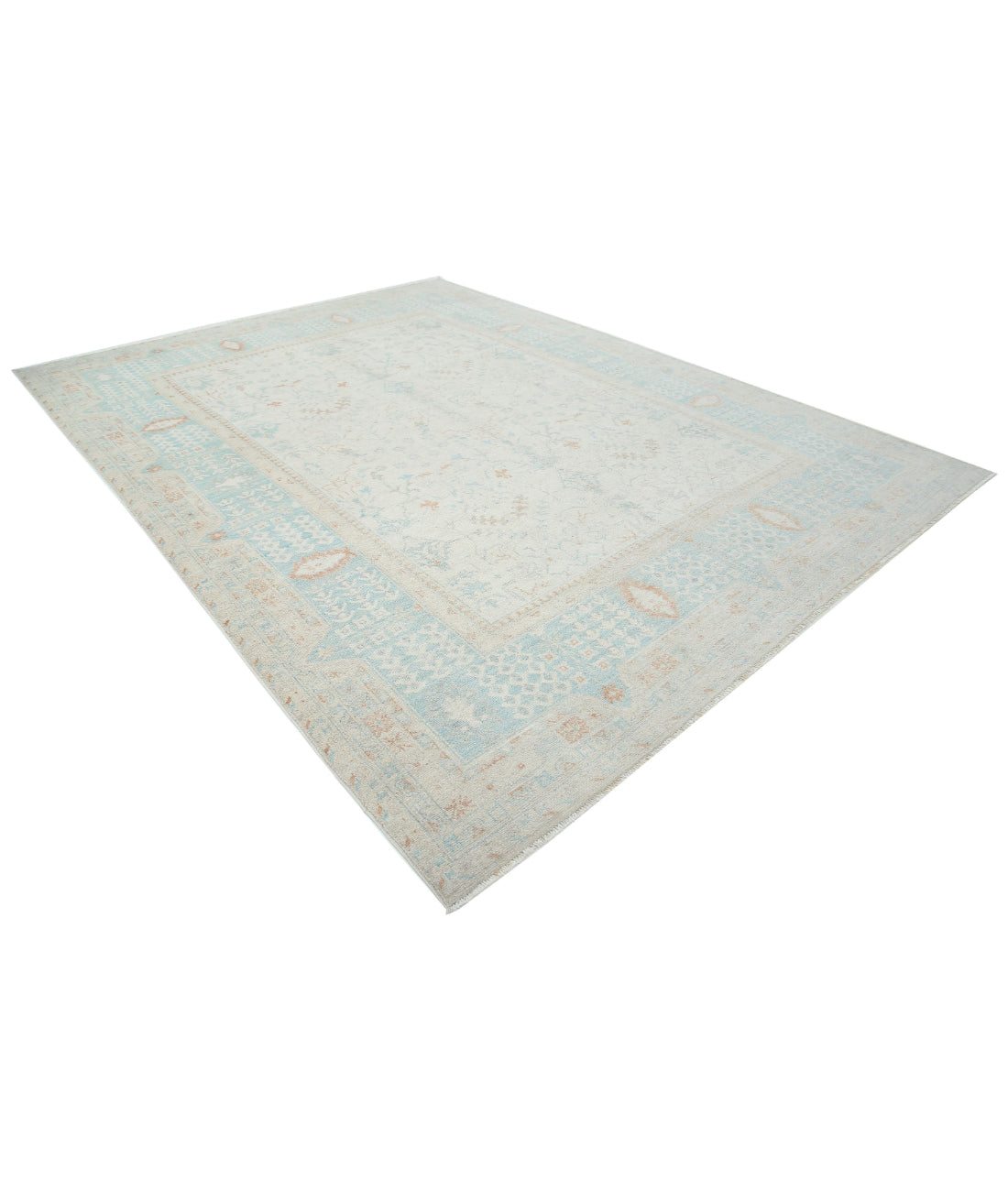 Hand Knotted Oushak Wool Rug - 9'1'' x 12'2'' 9'1'' x 12'2'' (273 X 365) / Ivory / Green