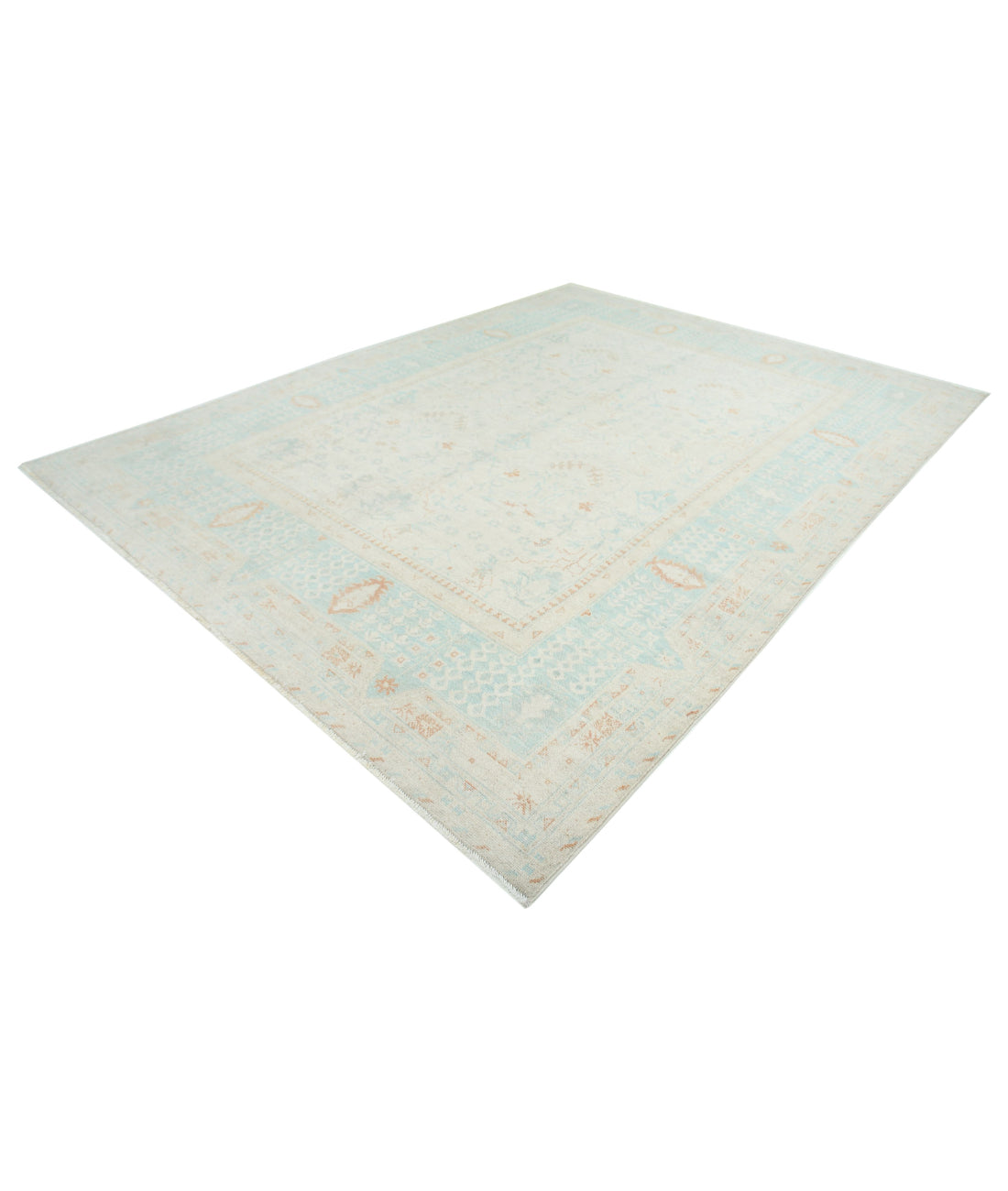 Hand Knotted Oushak Wool Rug - 9'1'' x 12'2'' 9'1'' x 12'2'' (273 X 365) / Ivory / Green