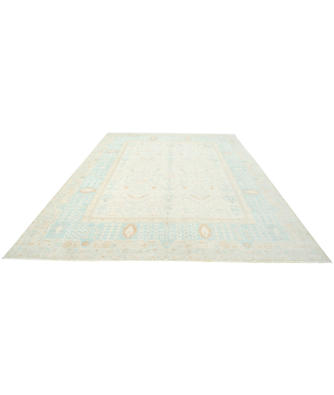 Hand Knotted Oushak Wool Rug - 9'1'' x 12'2'' 9'1'' x 12'2'' (273 X 365) / Ivory / Green