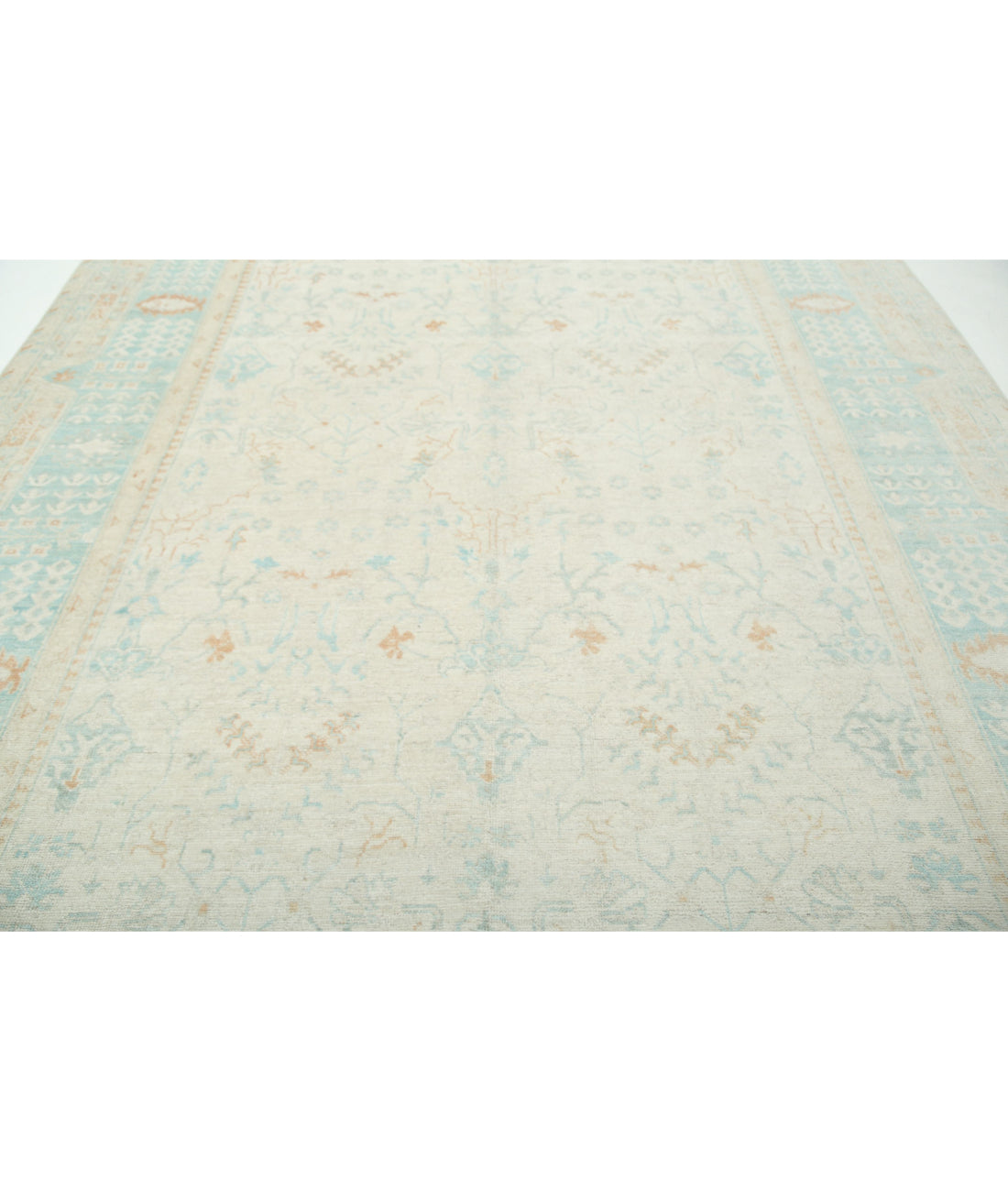 Hand Knotted Oushak Wool Rug - 9'1'' x 12'2'' 9'1'' x 12'2'' (273 X 365) / Ivory / Green