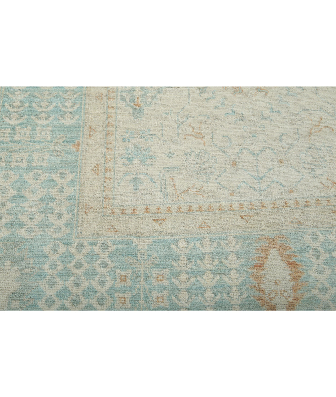 Hand Knotted Oushak Wool Rug - 9'1'' x 12'2'' 9'1'' x 12'2'' (273 X 365) / Ivory / Green