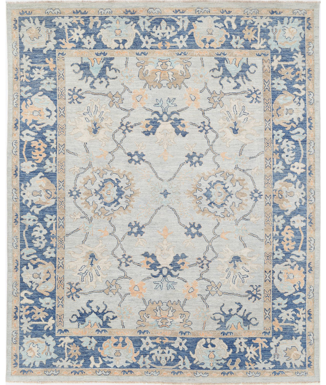 Hand Knotted Oushak Wool Rug - 8'1'' x 9'10'' 8'1'' x 9'10'' (243 X 295) / Blue / Blue