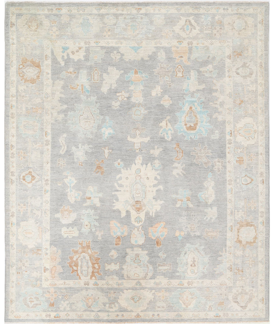 Hand Knotted Oushak Wool Rug - 8'0'' x 10'0'' 8'0'' x 10'0'' (240 X 300) / Grey / Grey