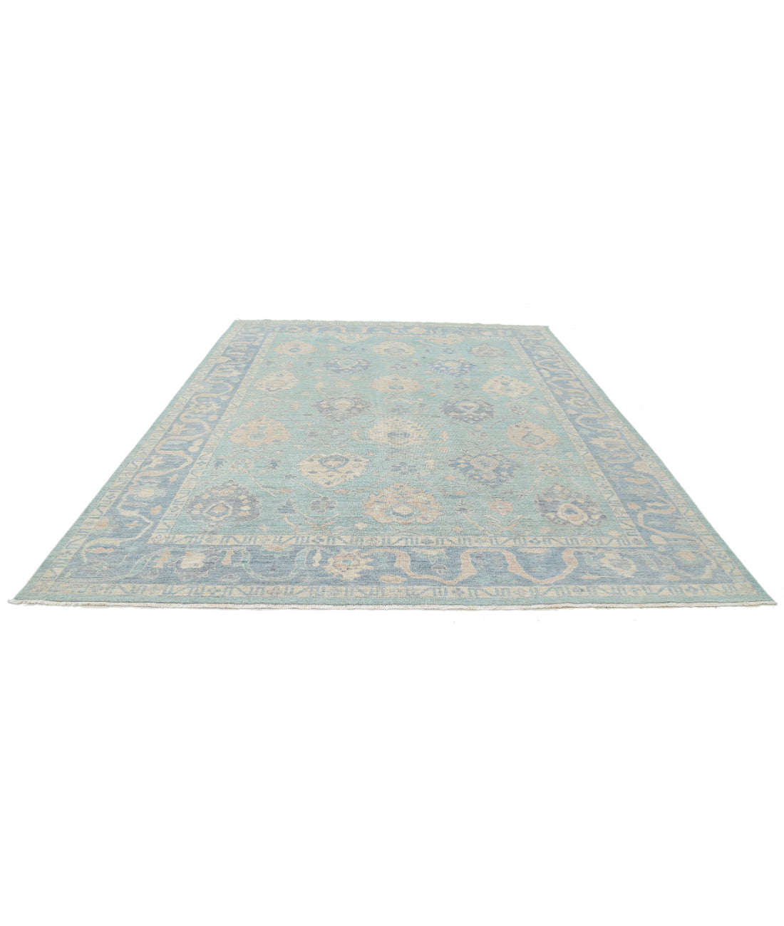 Hand Knotted Oushak Wool Rug - 9'3'' x 11'9'' 9'3'' x 11'9'' (278 X 353) / Green / Blue