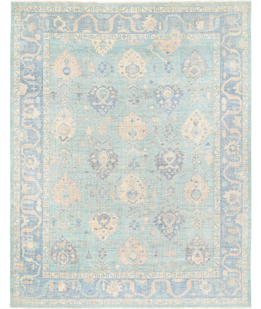 Hand Knotted Oushak Wool Rug - 9&#39;3&#39;&#39; x 11&#39;9&#39;&#39; 9&#39;3&#39;&#39; x 11&#39;9&#39;&#39; (278 X 353) / Green / Blue