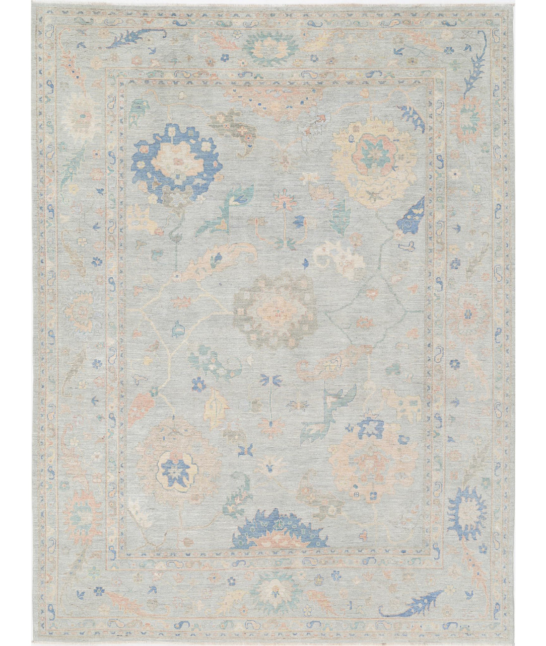 Hand Knotted Oushak Wool Rug - 10'0'' x 13'3''