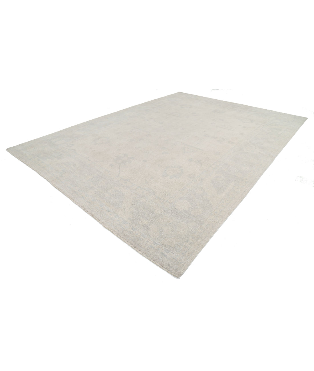 Hand Knotted Oushak Wool Rug - 10'6'' x 13'11'' 10'6'' x 13'11'' (315 X 418) / Ivory / Grey
