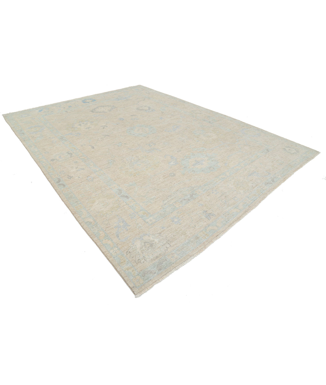 Hand Knotted Oushak Wool Rug - 9'0'' x 11'10'' 9'0'' x 11'10'' (270 X 355) / Beige / Blue