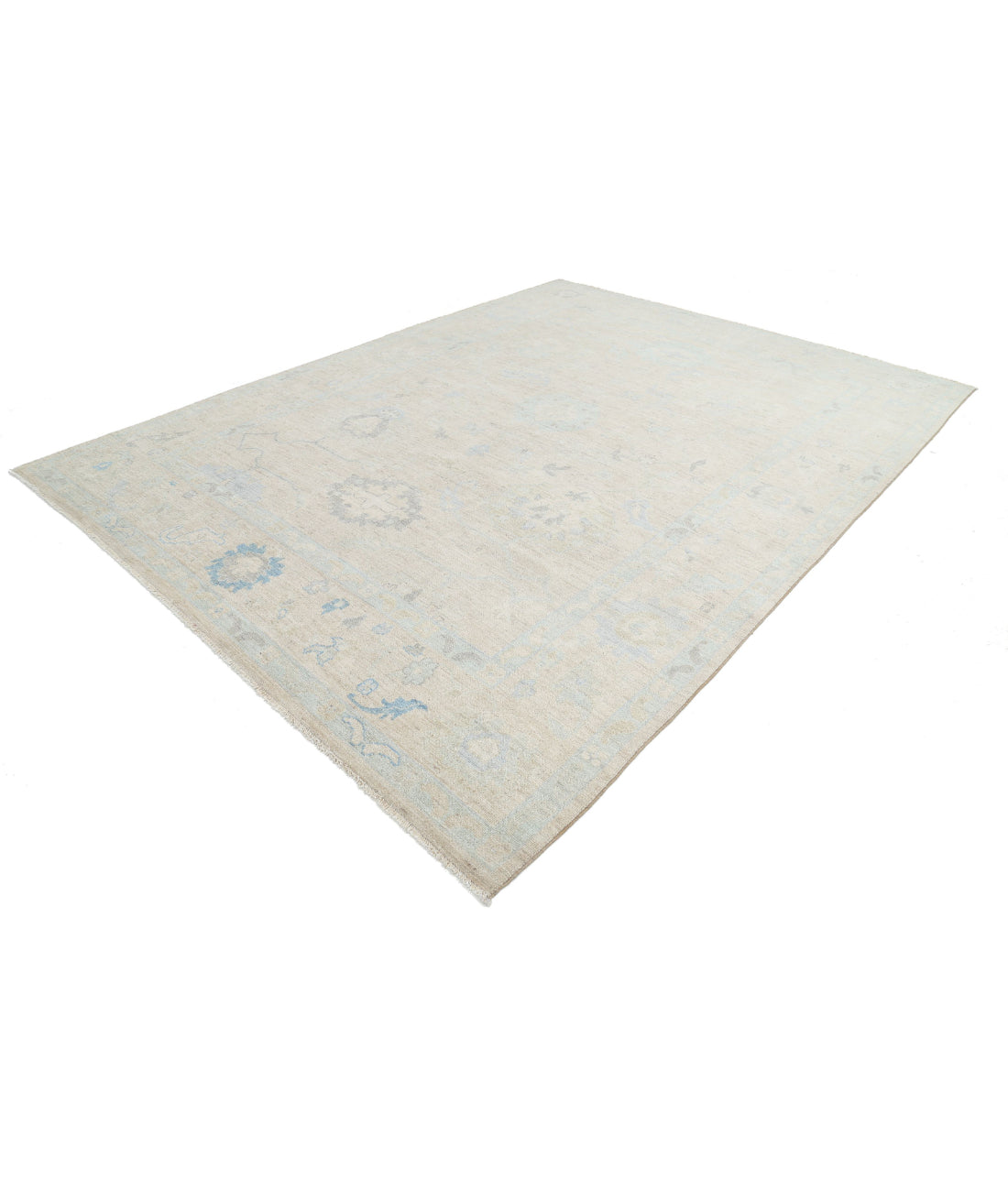 Hand Knotted Oushak Wool Rug - 9'0'' x 11'10'' 9'0'' x 11'10'' (270 X 355) / Beige / Blue