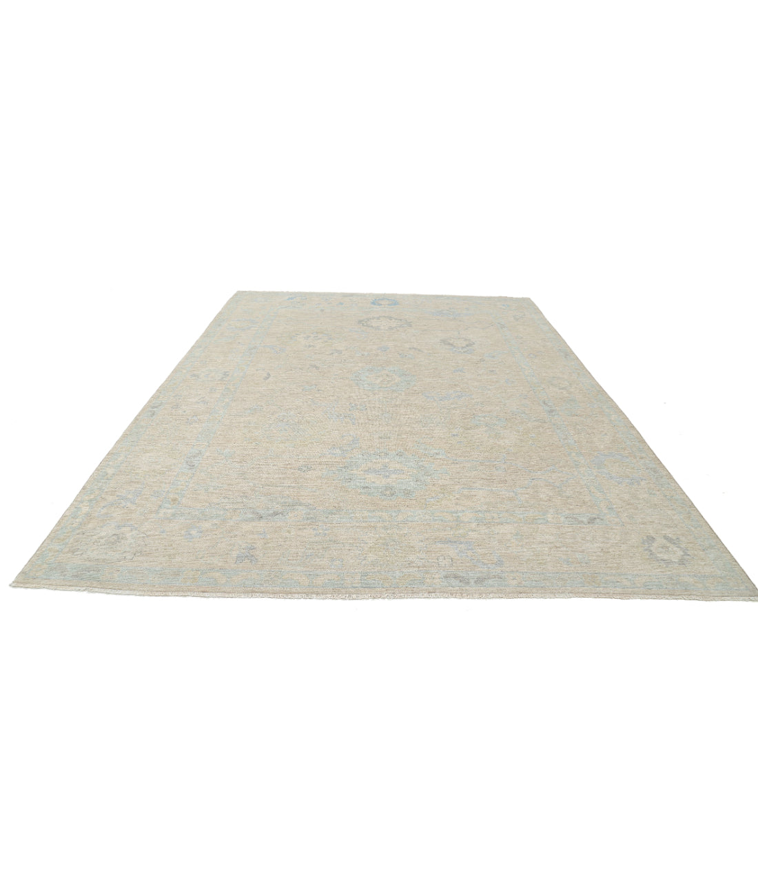 Hand Knotted Oushak Wool Rug - 9'0'' x 11'10'' 9'0'' x 11'10'' (270 X 355) / Beige / Blue