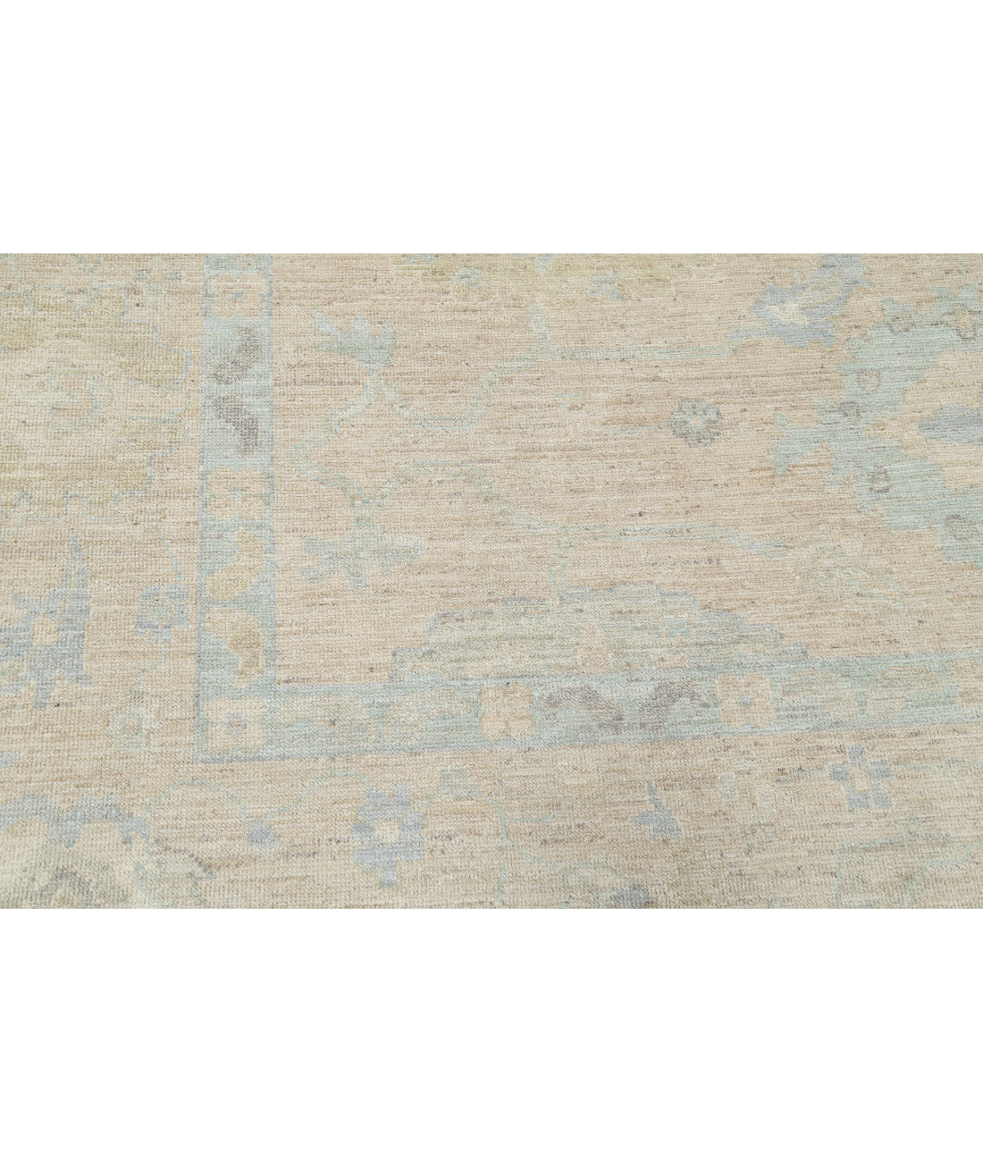 Hand Knotted Oushak Wool Rug - 9'0'' x 11'10'' 9'0'' x 11'10'' (270 X 355) / Beige / Blue