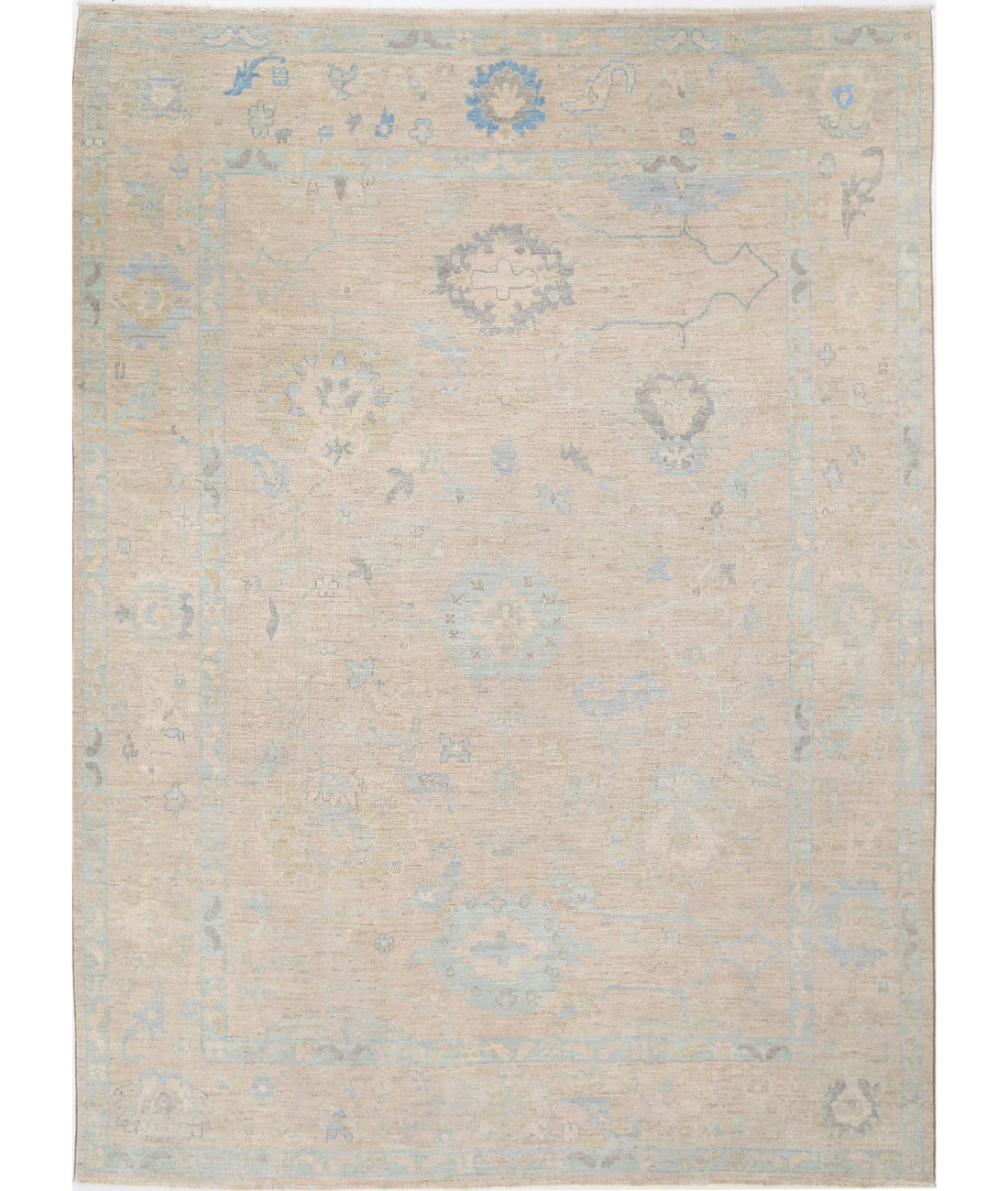 Hand Knotted Oushak Wool Rug - 9&#39;0&#39;&#39; x 11&#39;10&#39;&#39; 9&#39;0&#39;&#39; x 11&#39;10&#39;&#39; (270 X 355) / Beige / Blue