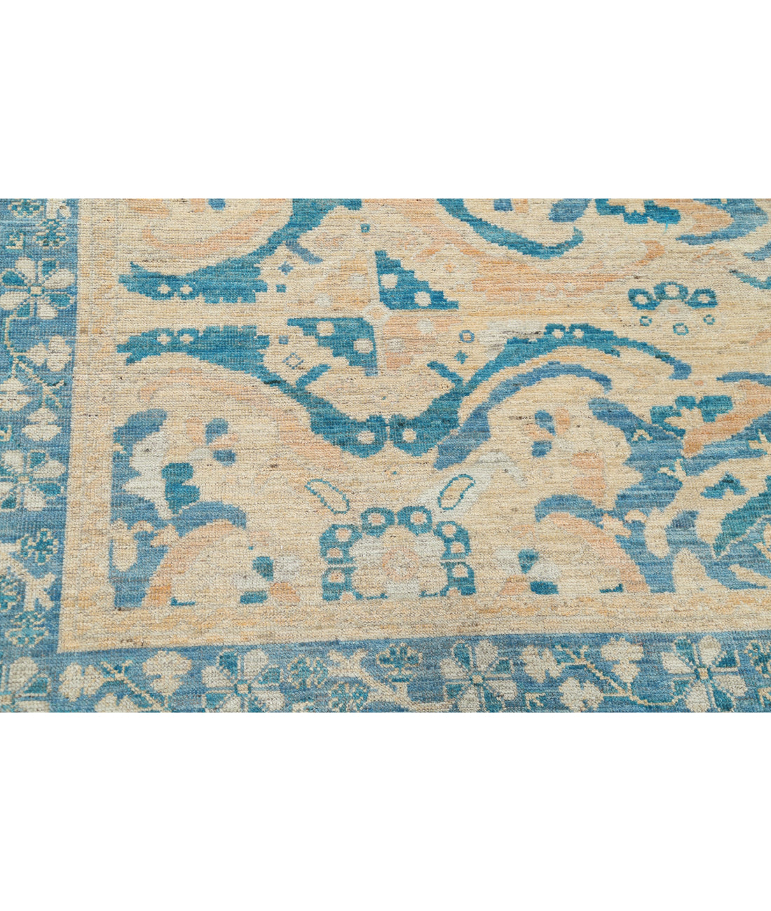 Hand Knotted Oushak Wool Rug - 8'9'' x 11'7'' 8'9'' x 11'7'' (263 X 348) / Beige / Blue