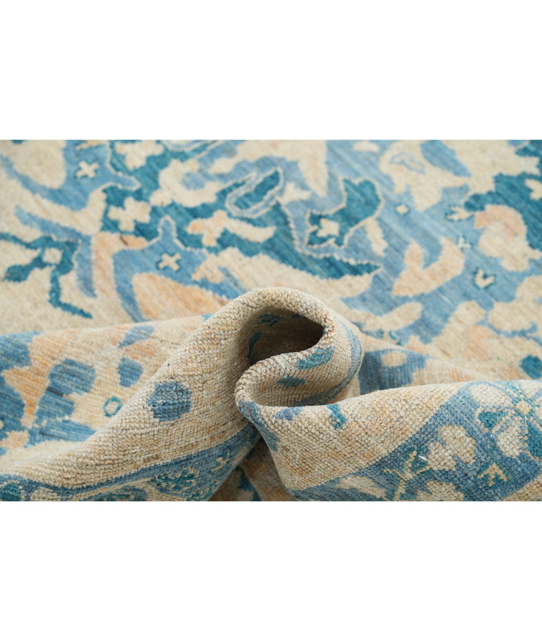 Hand Knotted Oushak Wool Rug - 8'9'' x 11'7'' 8'9'' x 11'7'' (263 X 348) / Beige / Blue