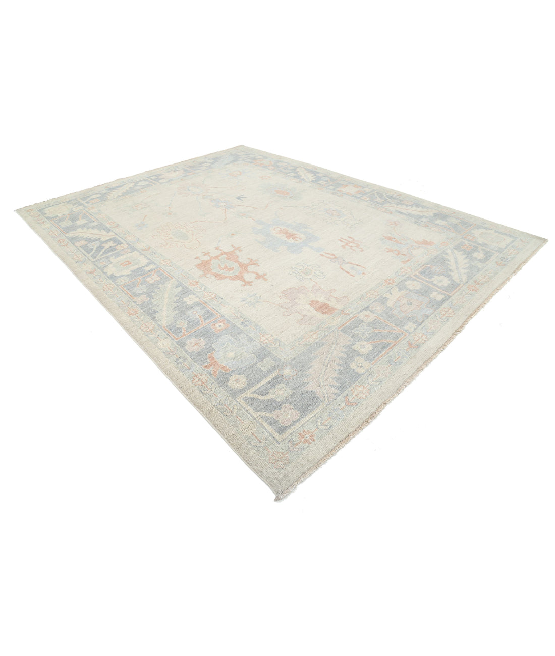 Hand Knotted Oushak Wool Rug - 9'0'' x 11'7'' 9'0'' x 11'7'' (270 X 348) / Silver / Grey