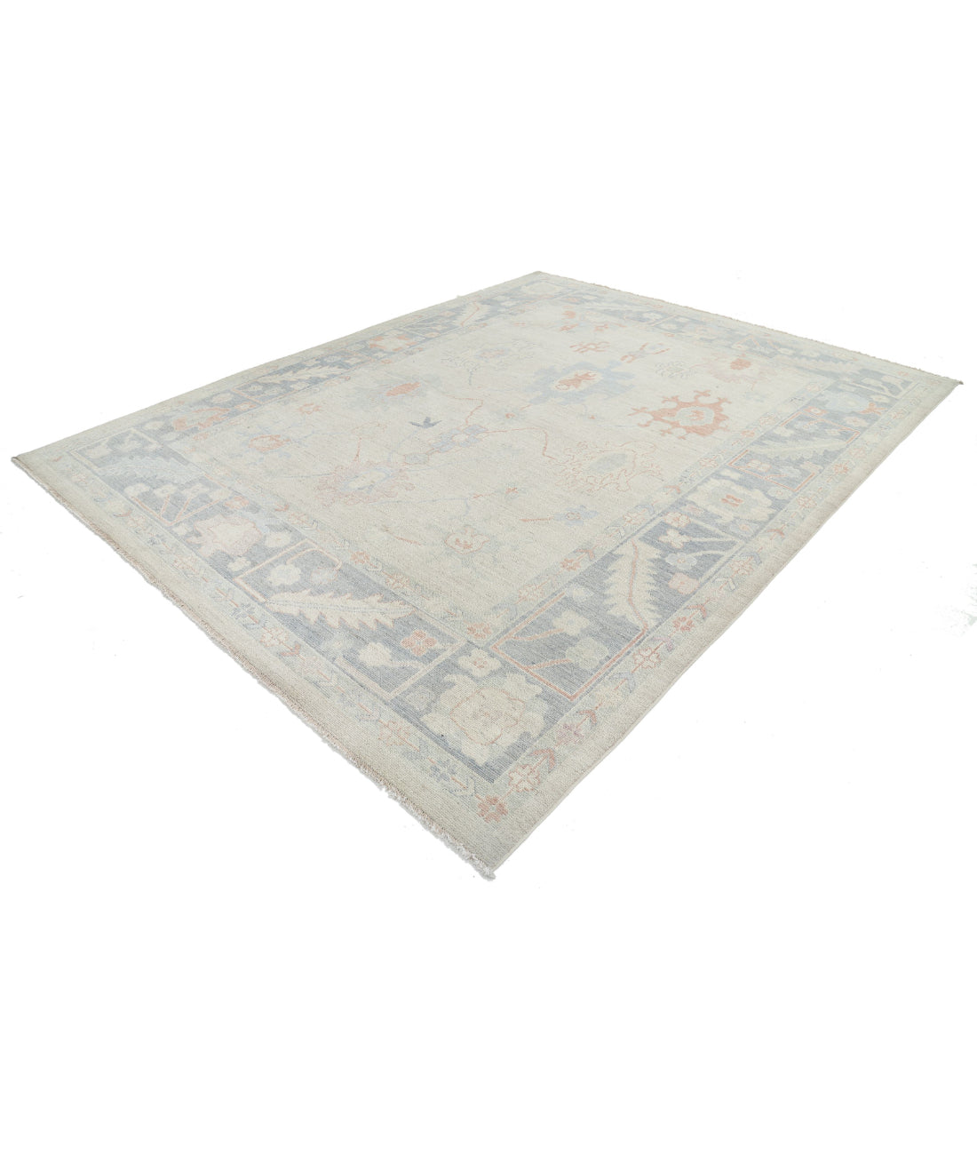 Hand Knotted Oushak Wool Rug - 9'0'' x 11'7'' 9'0'' x 11'7'' (270 X 348) / Silver / Grey