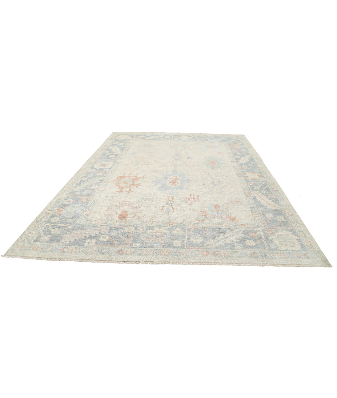 Hand Knotted Oushak Wool Rug - 9'0'' x 11'7'' 9'0'' x 11'7'' (270 X 348) / Silver / Grey