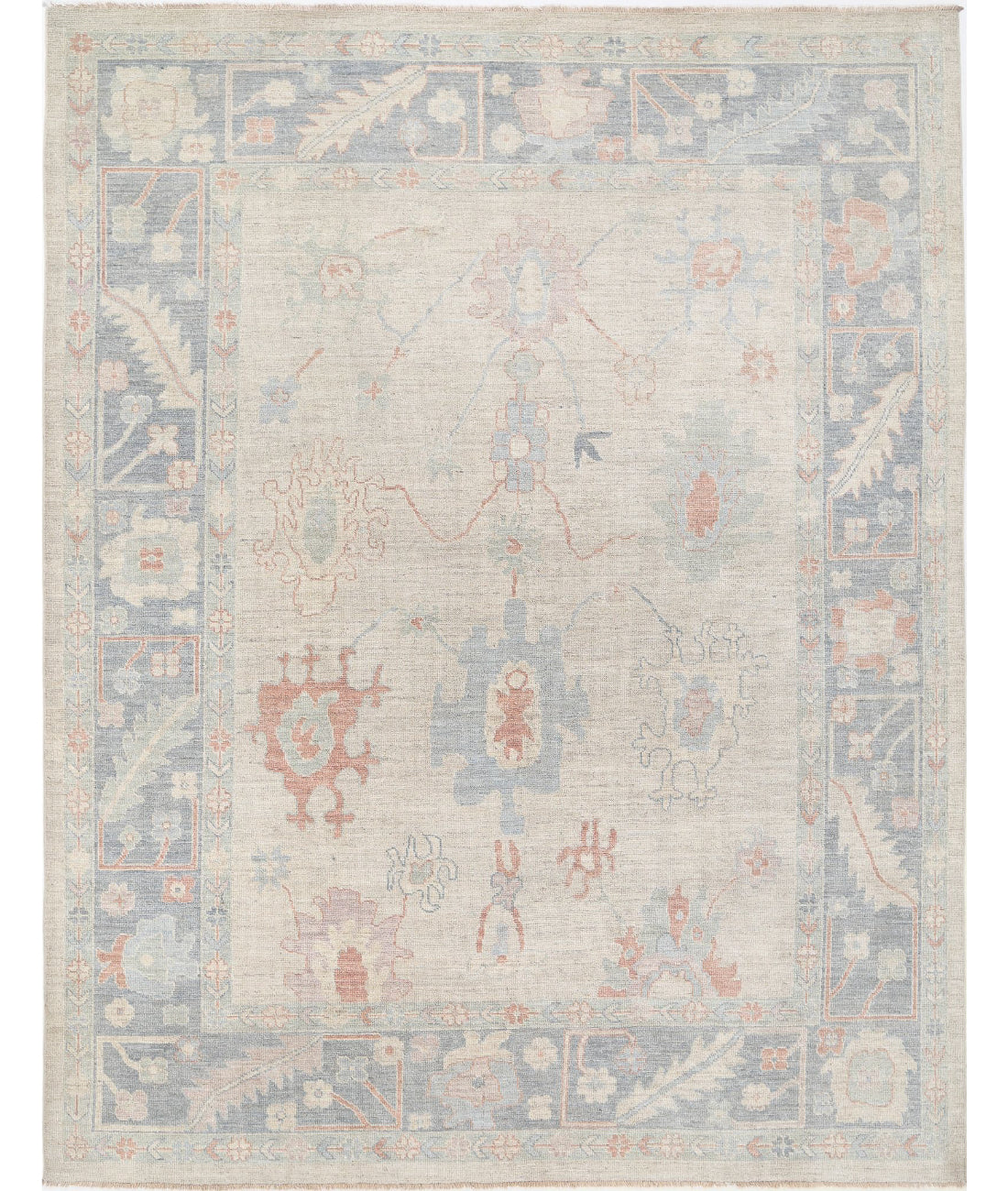 Hand Knotted Oushak Wool Rug - 9'0'' x 11'7'' 9'0'' x 11'7'' (270 X 348) / Silver / Grey