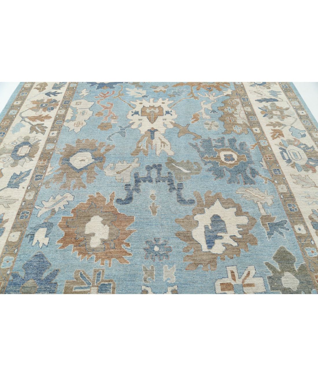 Hand Knotted Oushak Wool Rug - 9'0'' x 11'10'' 9'0'' x 11'10'' (270 X 355) / Blue / Ivory
