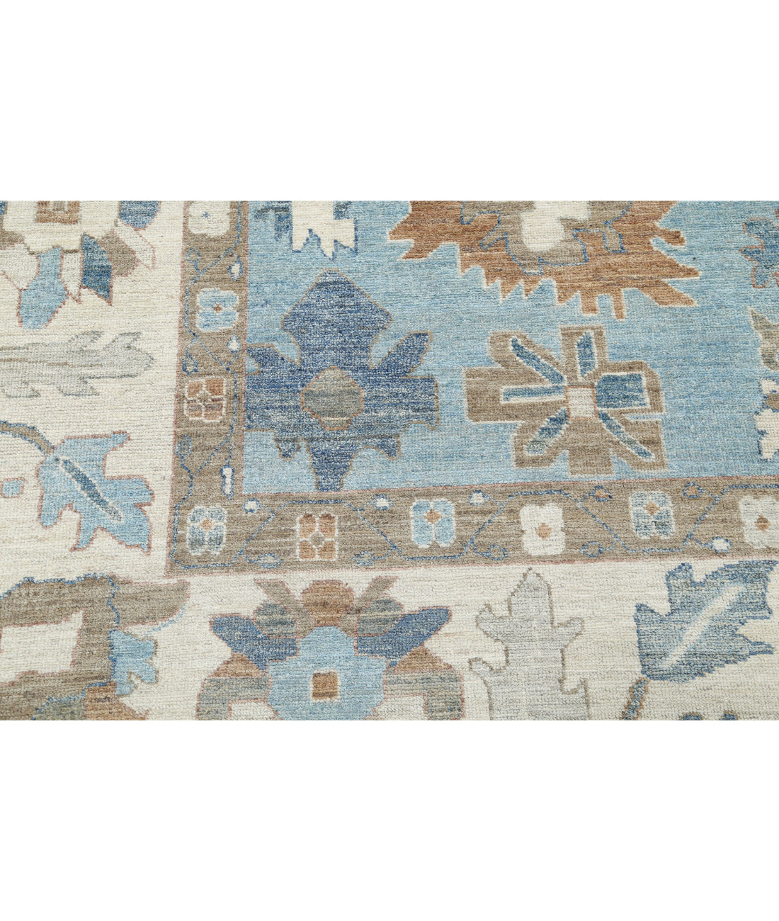 Hand Knotted Oushak Wool Rug - 9'0'' x 11'10'' 9'0'' x 11'10'' (270 X 355) / Blue / Ivory
