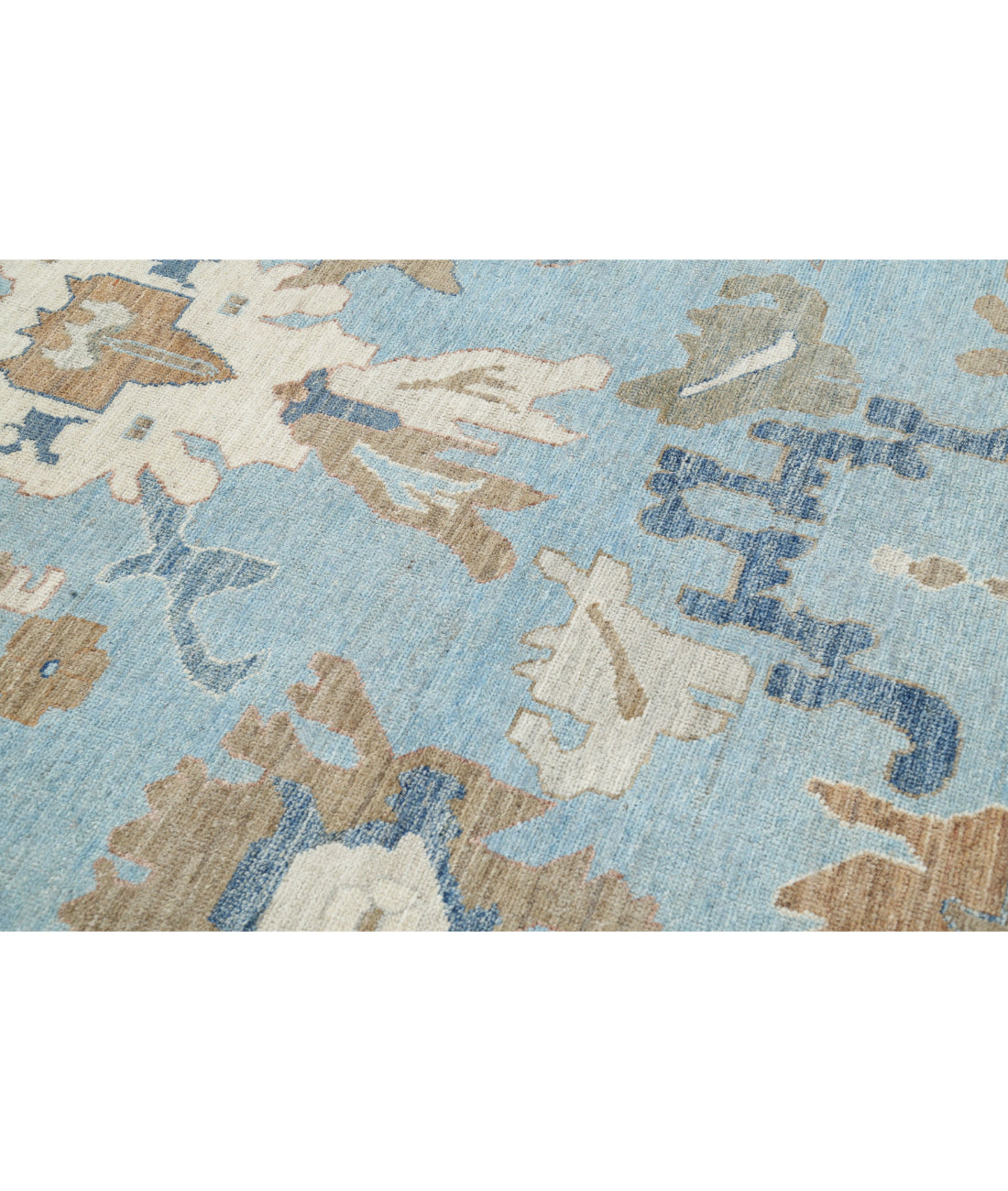 Hand Knotted Oushak Wool Rug - 9'0'' x 11'10'' 9'0'' x 11'10'' (270 X 355) / Blue / Ivory