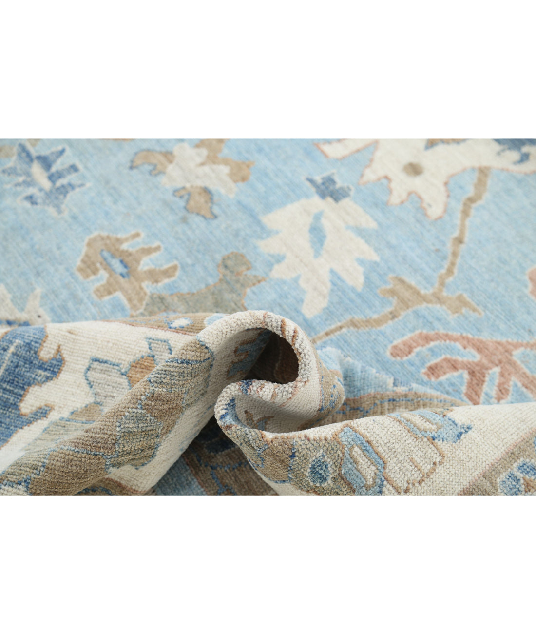 Hand Knotted Oushak Wool Rug - 9'0'' x 11'10'' 9'0'' x 11'10'' (270 X 355) / Blue / Ivory