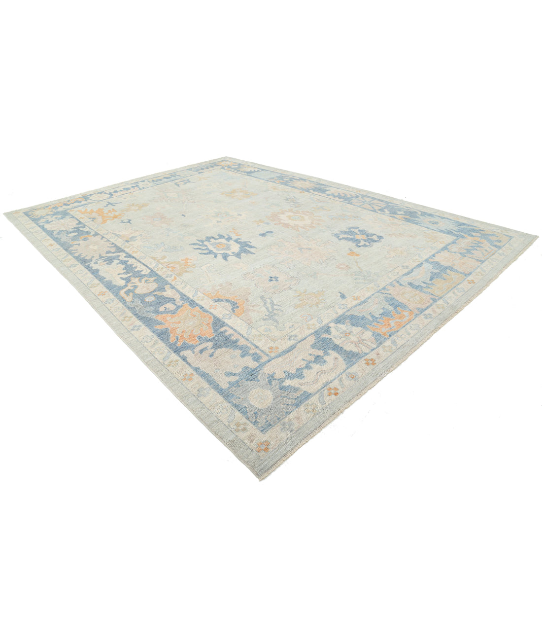 Hand Knotted Oushak Wool Rug - 10'4'' x 14'2'' 10'4'' x 14'2'' (310 X 425) / Blue / Blue