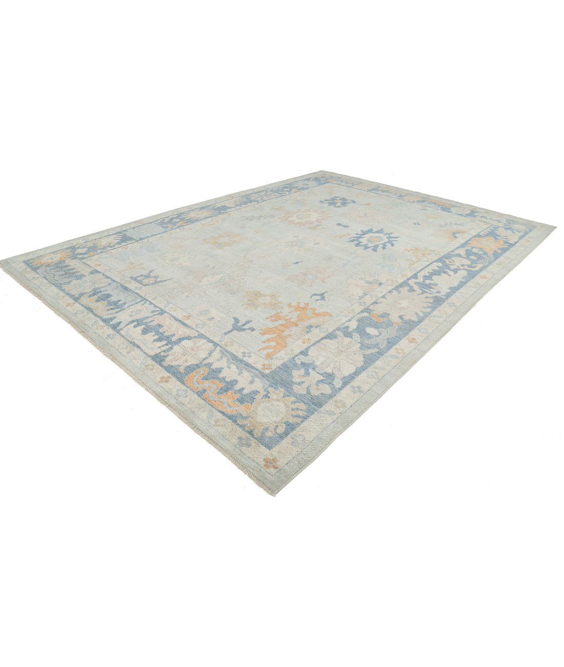 Hand Knotted Oushak Wool Rug - 10'4'' x 14'2'' 10'4'' x 14'2'' (310 X 425) / Blue / Blue