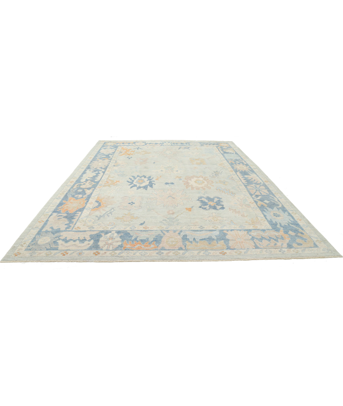 Hand Knotted Oushak Wool Rug - 10'4'' x 14'2'' 10'4'' x 14'2'' (310 X 425) / Blue / Blue