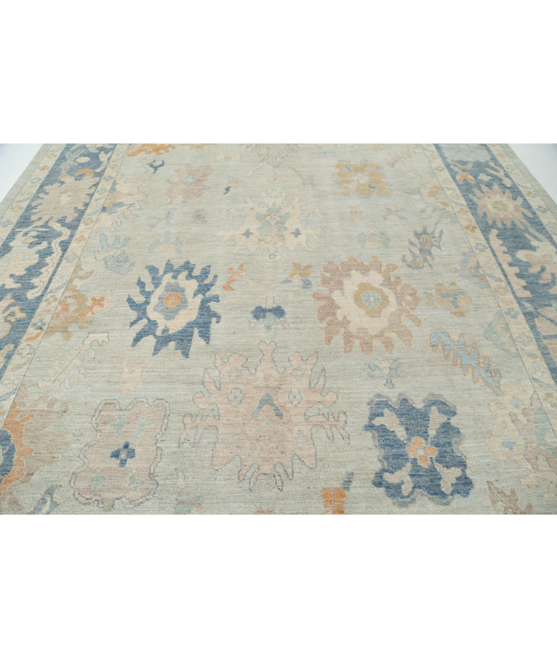 Hand Knotted Oushak Wool Rug - 10'4'' x 14'2'' 10'4'' x 14'2'' (310 X 425) / Blue / Blue